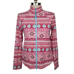 Carve Designs Lake Sun Shirt Rashguard Pink Boho Full Zip L Long Sleeve USA